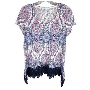 Maurices Floral Paisley Top  XL Lace Hem Blue Pink Boho Festival Cottagecore